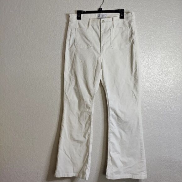 Gap Pants Sz 12S Corduroy 70s Flare High Rise Stretch Casual Minimalist Ivory - Picture 2 of 11